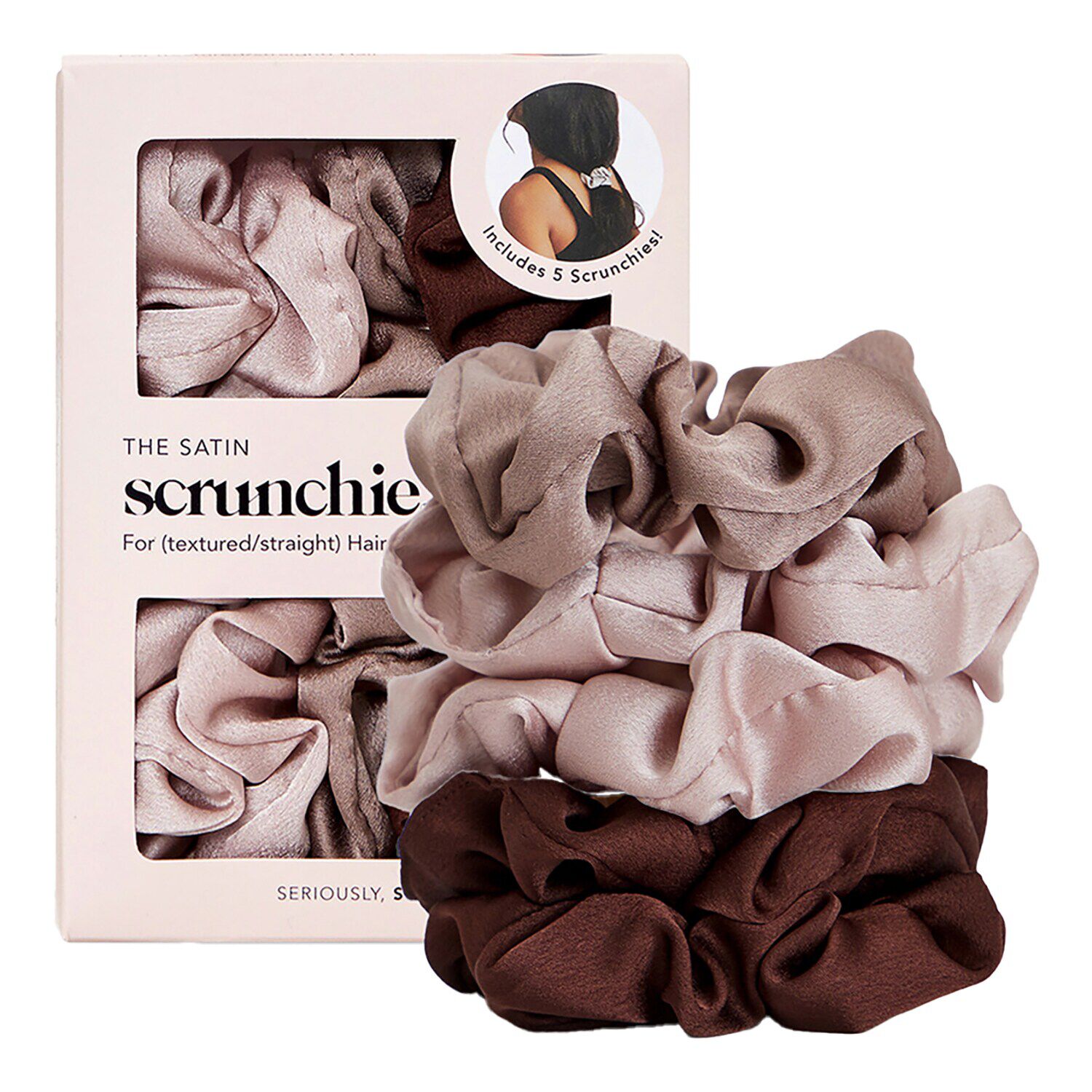 Cameo Satin Scrunchies 5pc Set