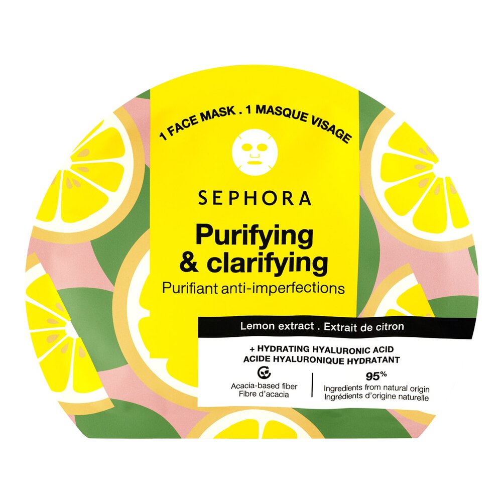 Sephora Collection Fiber Face Masks - Fruit & Plant Extracts + Hydrating Hyaluronic Acid Purifying & clarifying mask - lemon (1 pc)