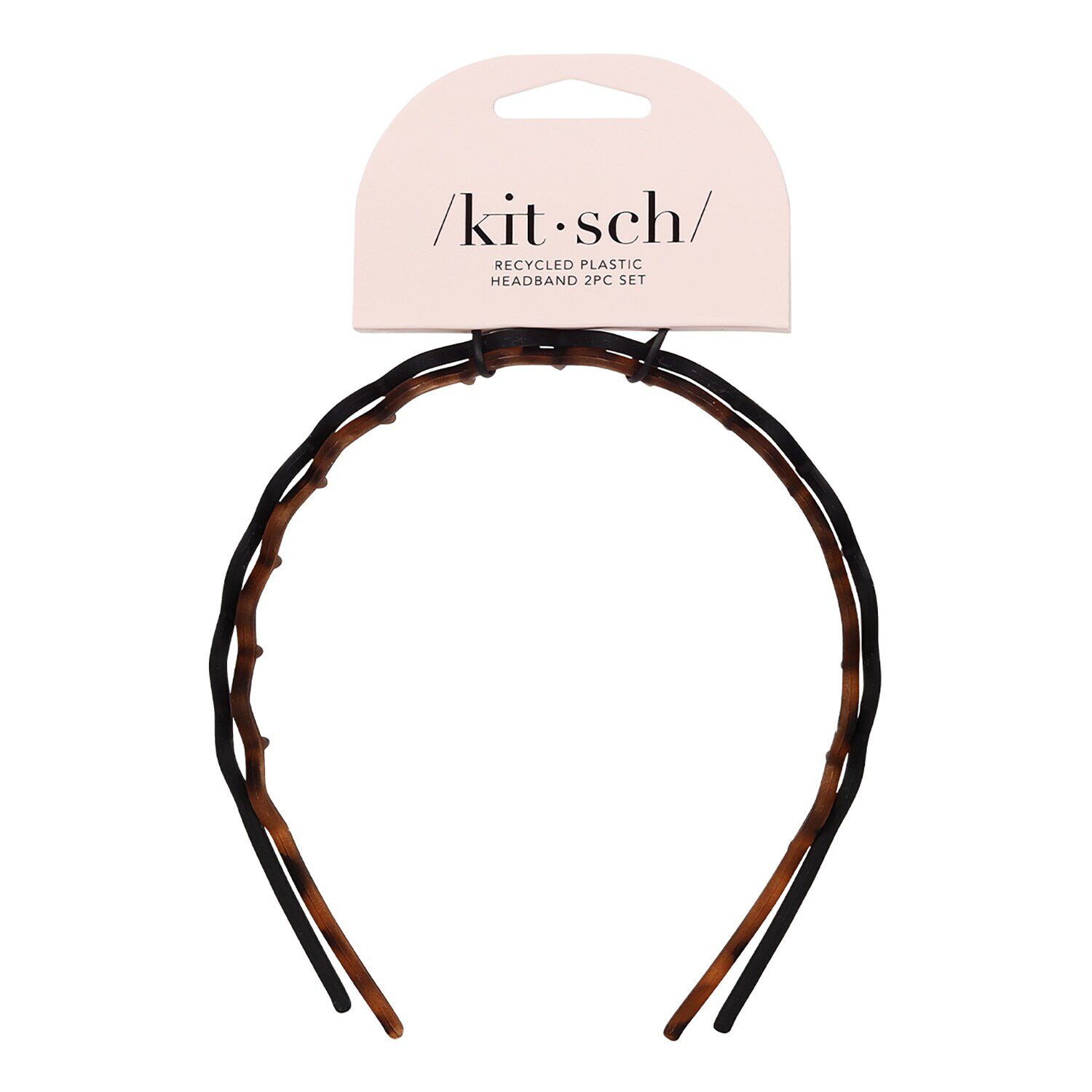 مجموعة أطواق شعر مُتعرجة من قطعتين بلون أسود وتورت