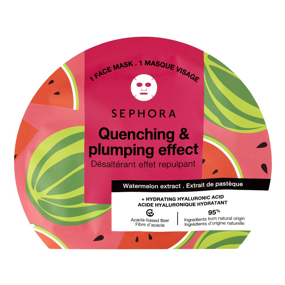 Sephora Collection Fiber Face Masks - Fruit & Plant Extracts + Hydrating Hyaluronic Acid Quenching & plumping effect mask - watermelon (1 pc)