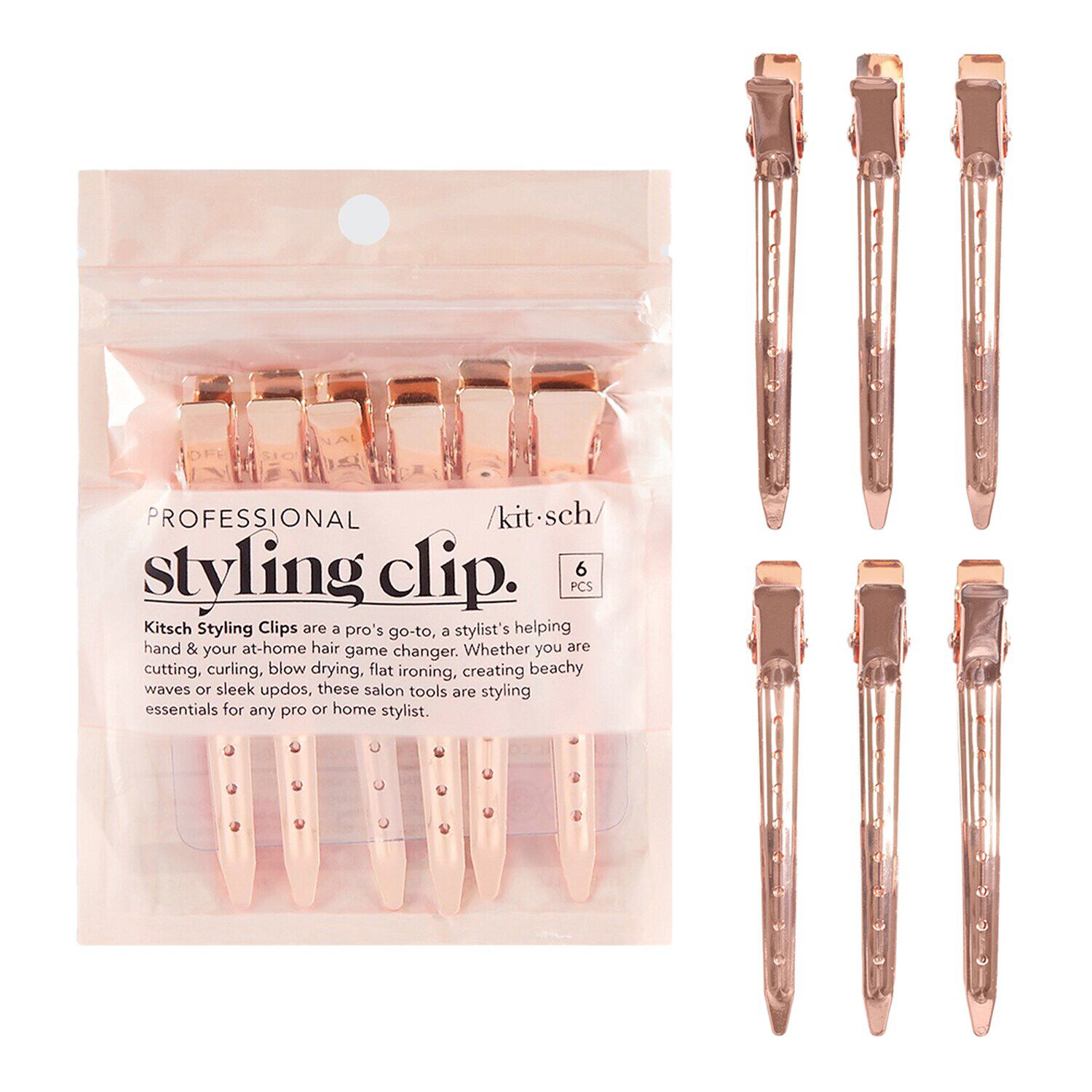 مجموعة مشابك تصفيف شعر احترافية من 6 قطع بلون ذهبي وردي