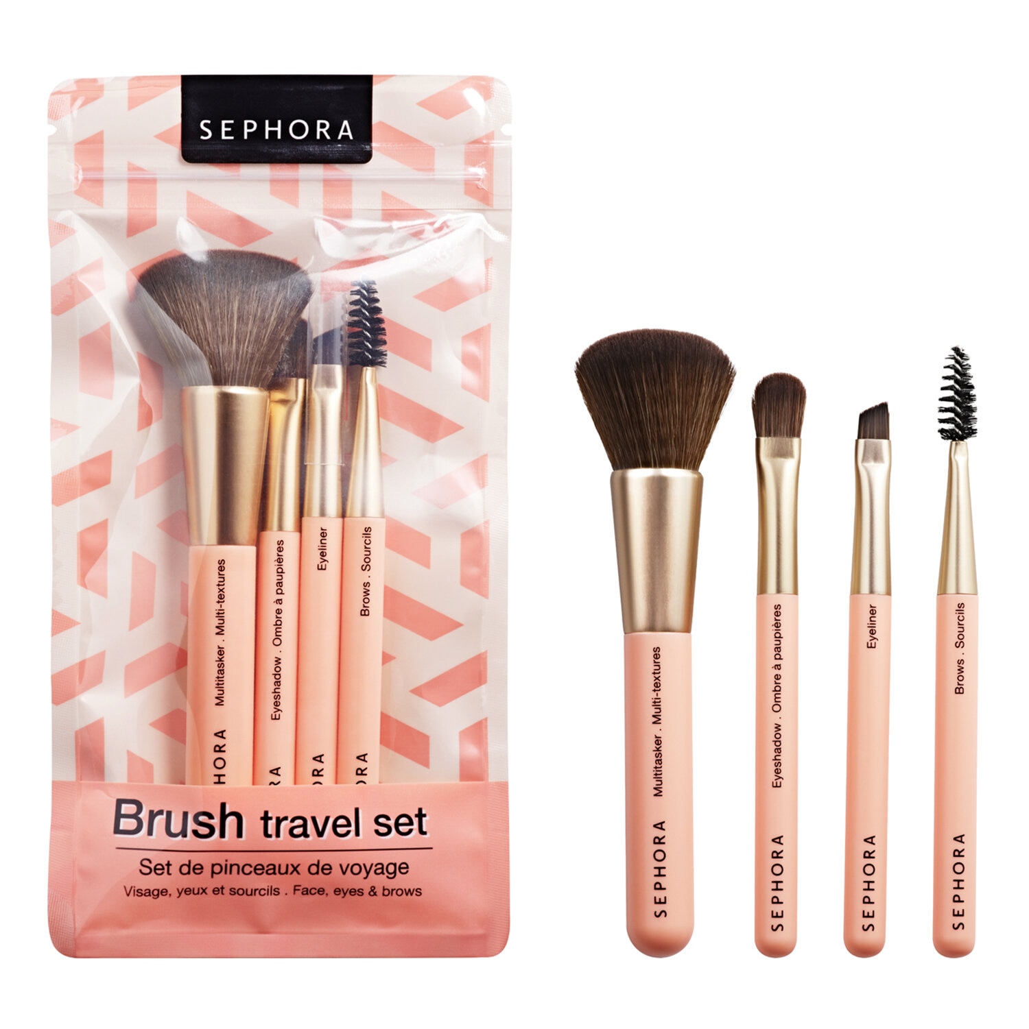 Set of travel brushes Vegan - face, eye and eyebrow brushes