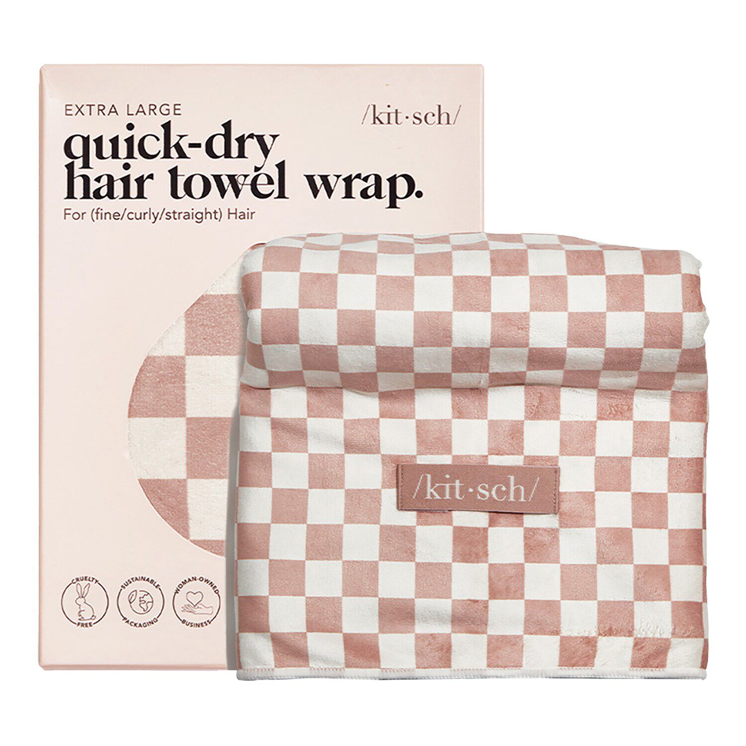 XL Quick-Dry Hair Towel Wrap - Terracotta Checker