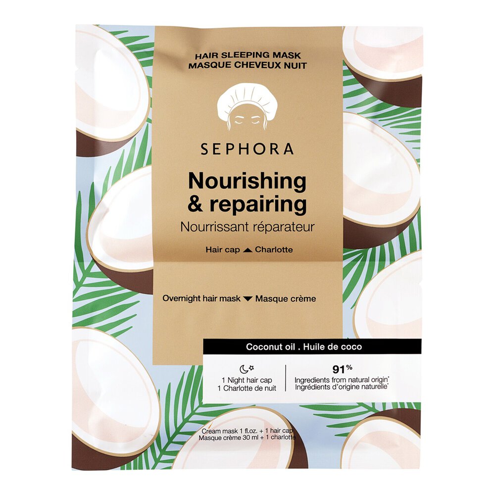 Sephora Collection Hair Sleeping Mask - Cream Mask + Cap - Night Hair Treatment Coconut (30ml + 1pc)